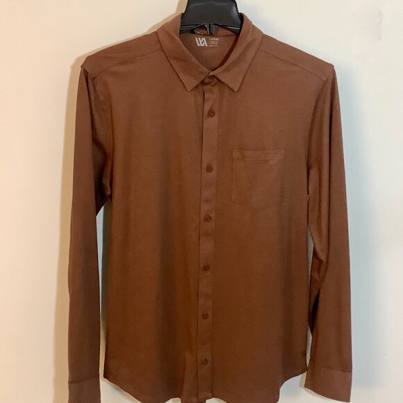 Mens VRST  Brown Long Sleeve Button Dress/Casual  Shirt Large  Stretch NWT - Picture 2 of 10